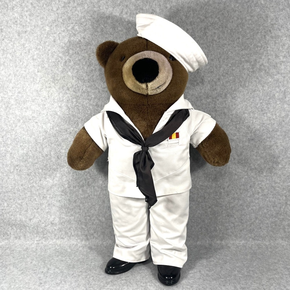 Teddy Bear Plush Sailor Navy Uniform Hat Shoes Stuffed Animal Toy White‎ Outfit